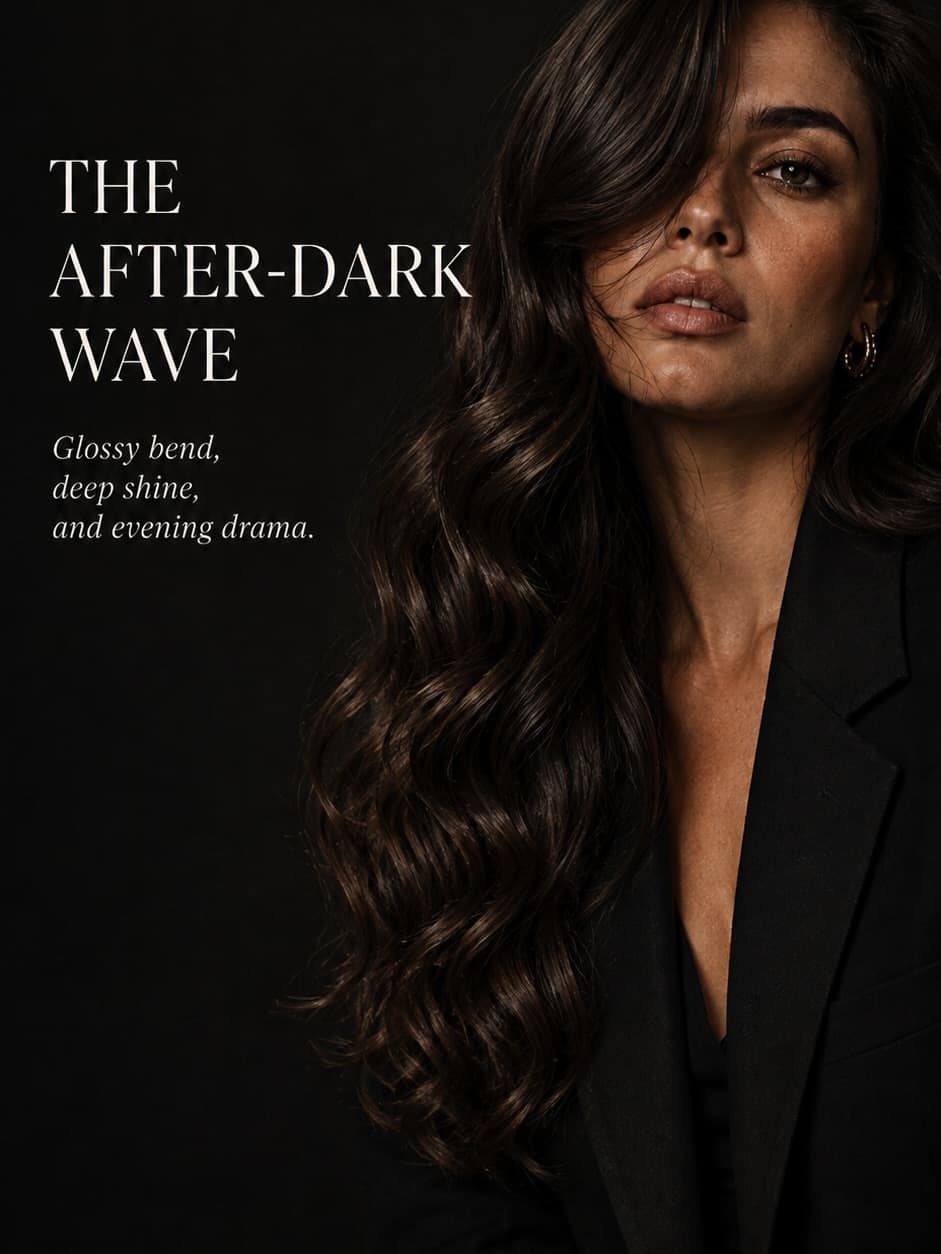 The After-Dark Wave: long, glossy dark hair in deep, defined waves.